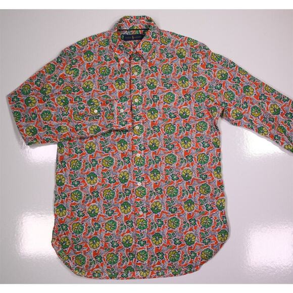 Ralph Lauren Current Bright Vibrant Floral Orange/Yellow/Green Button-Up Shirt M - Picture 2 of 8
